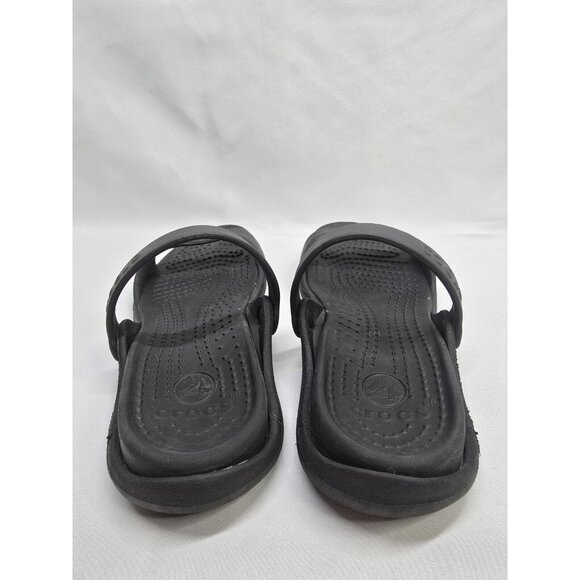 Crocs Sandals Black Cleo Relaxed Fit Strappy Slip On Shoes Women’s Size 7 - Picture 10 of 11